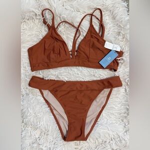NWT - Cupshe Rust Sienna V-Neck Strappy Bikini Set - Large - SOLD OUT/Retired